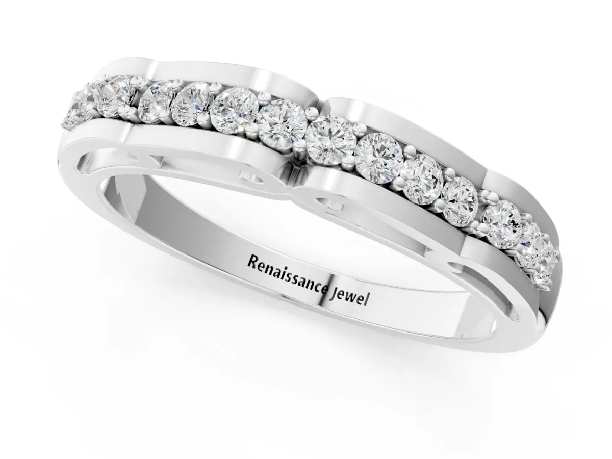 Round Cut Diamond Channel Set White Gold Band White gold
