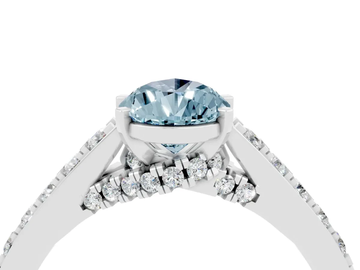 Pear Cut Aquamarine Solitaire Ring with Crossover Gallery and Round Pavé Band Silver