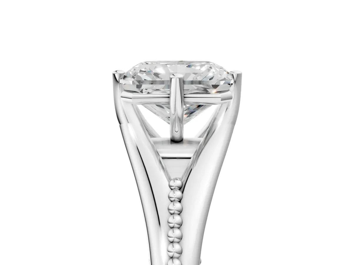 Radiant Cut Solitaire Beaded Band Six-Prong Setting Platinum