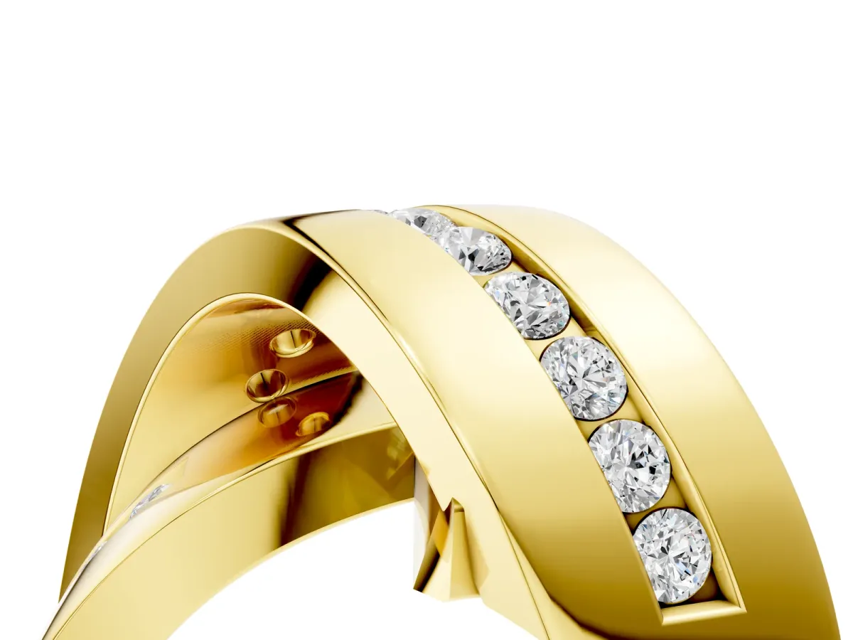 Pavé Round Diamond Crossover Band with Channel Setting Yellow gold