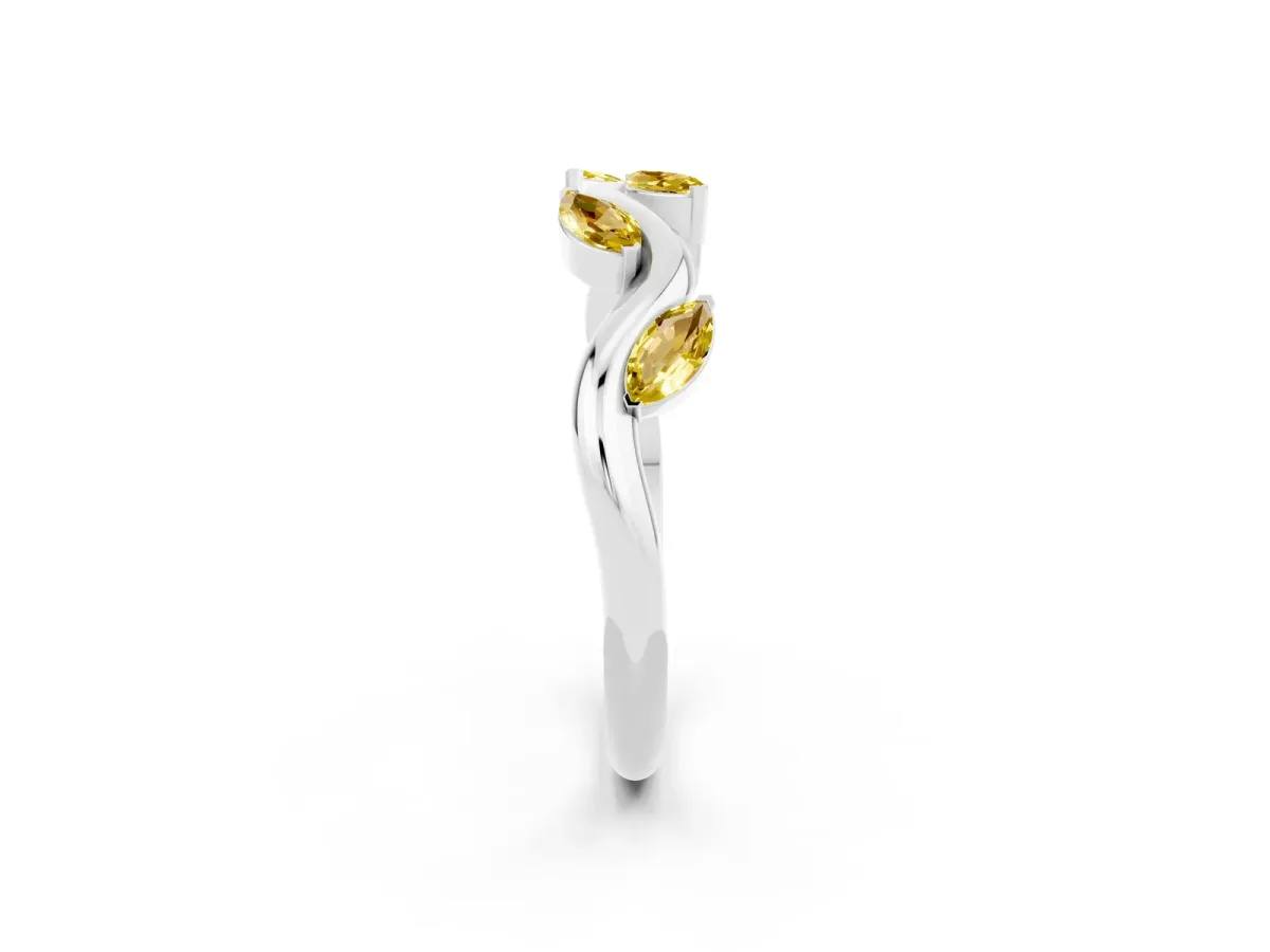 Marquise Yellow Sapphire Twisted Band with Prong Setting Silver