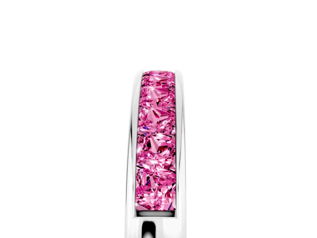 Channel Set Princess Cut Pink Sapphire Eternity Band Silver