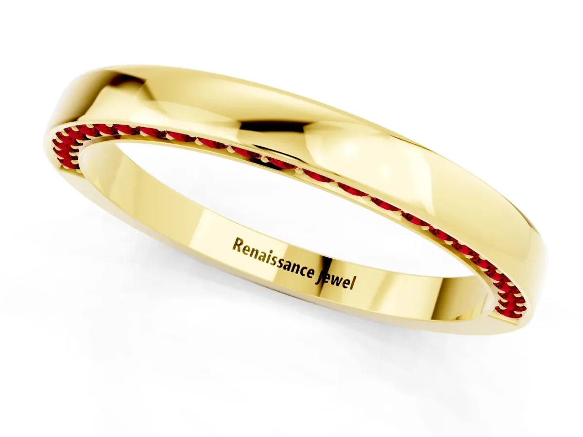 Pavé Round Ruby Channel Set Band Yellow gold