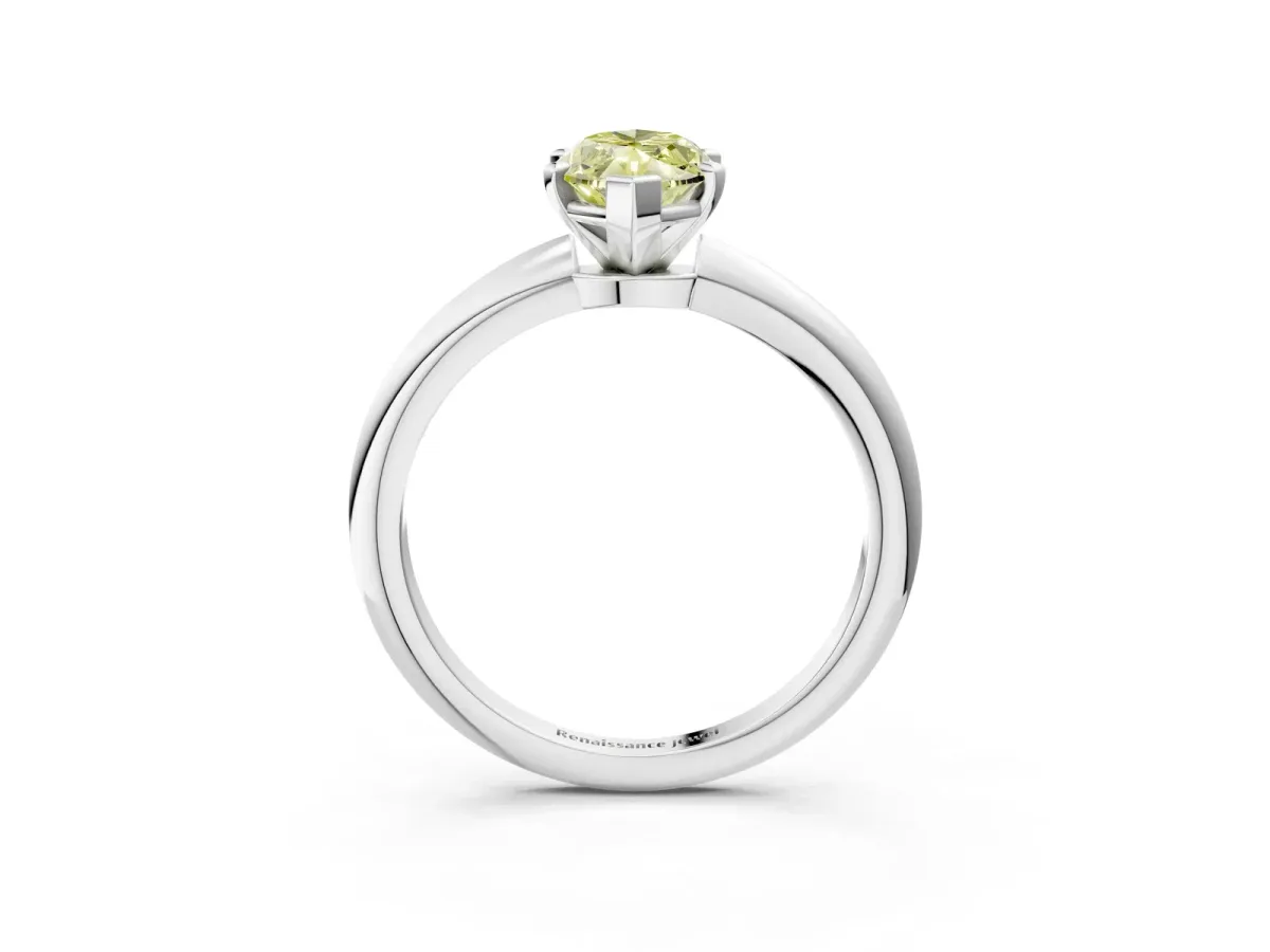 Fancy Yellow Marquise Cut Diamond Solitaire Ring with Six-Prong Setting and Classic Band Silver