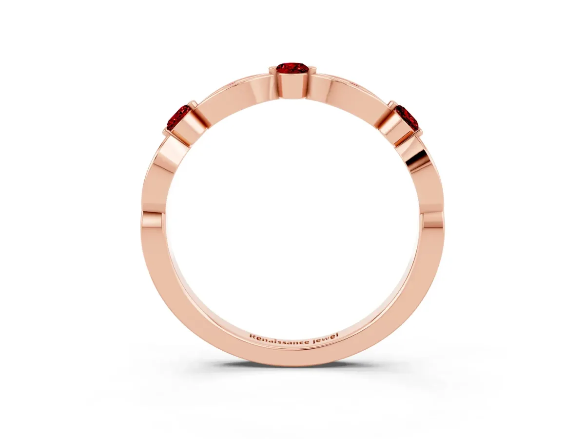 Marquise and Round Ruby Milgrain Band with Bezel Setting Rose gold