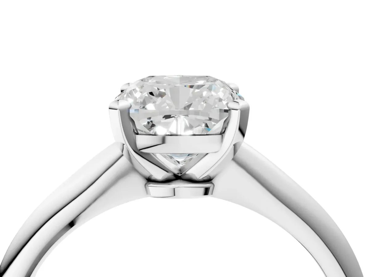 Cushion Cut Diamond Solitaire Engagement Ring with Classic Band and Four-Prong Setting Silver
