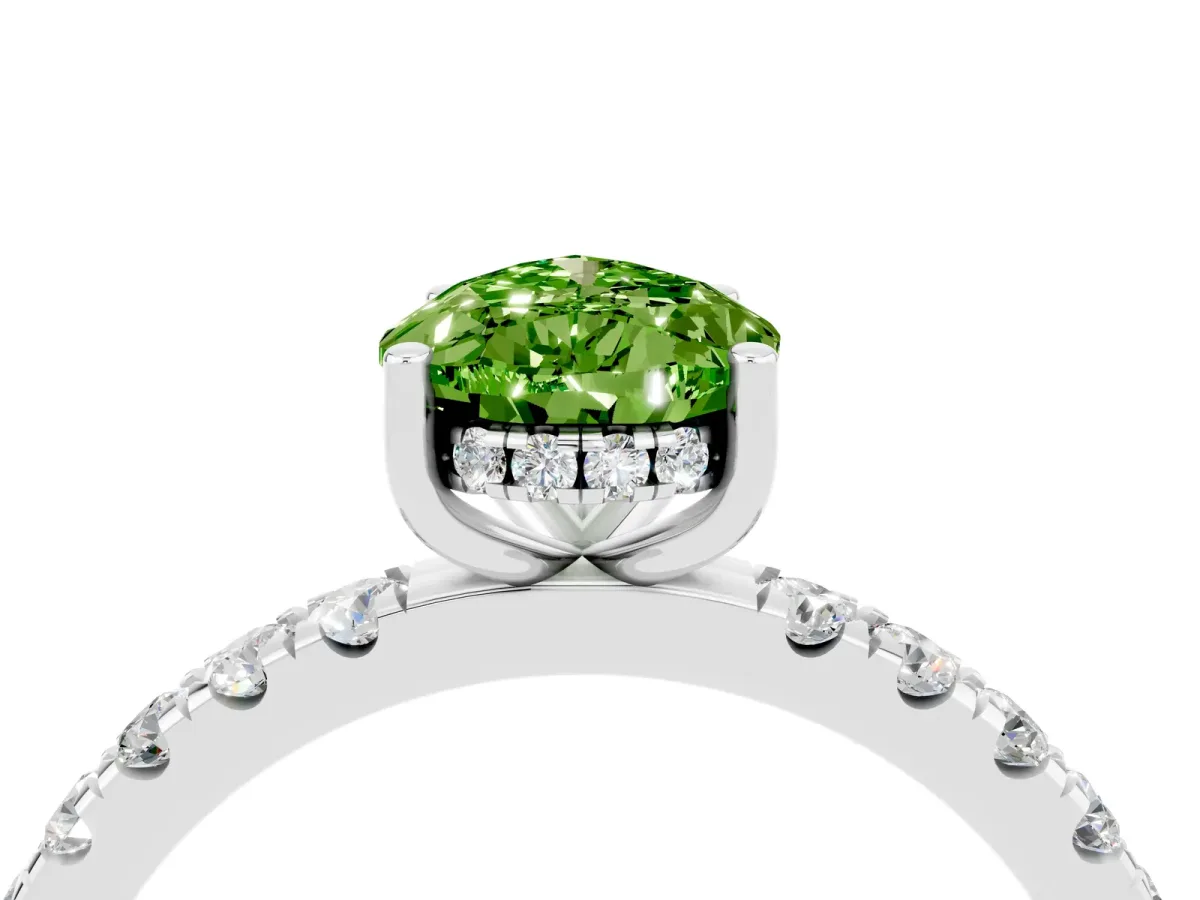 Pear Cut Peridot Pave Band Solitaire Ring with Round and Prong Setting White gold