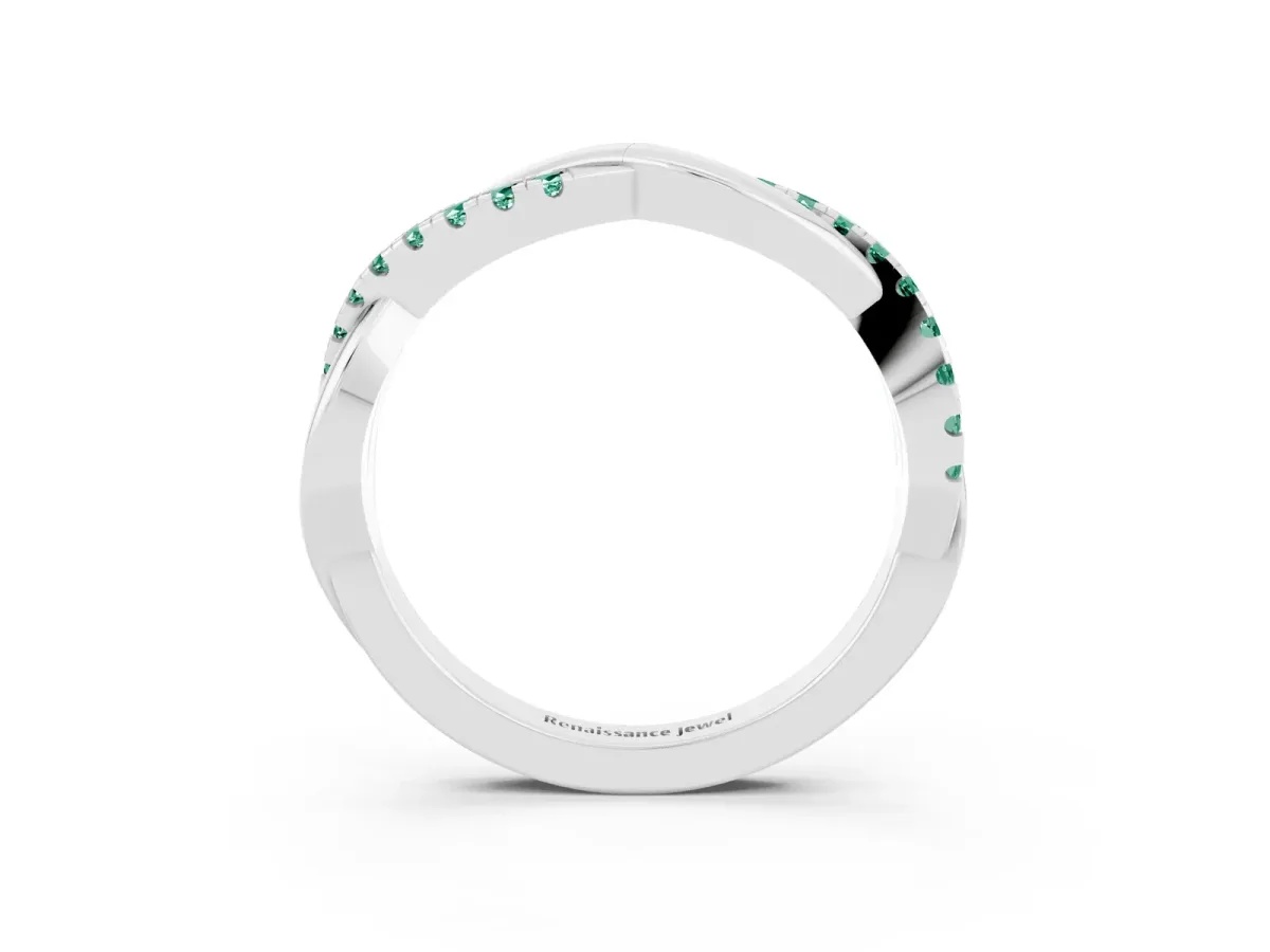 Round Green Sapphire Twisted Infinity Band with Prong Setting Platinum