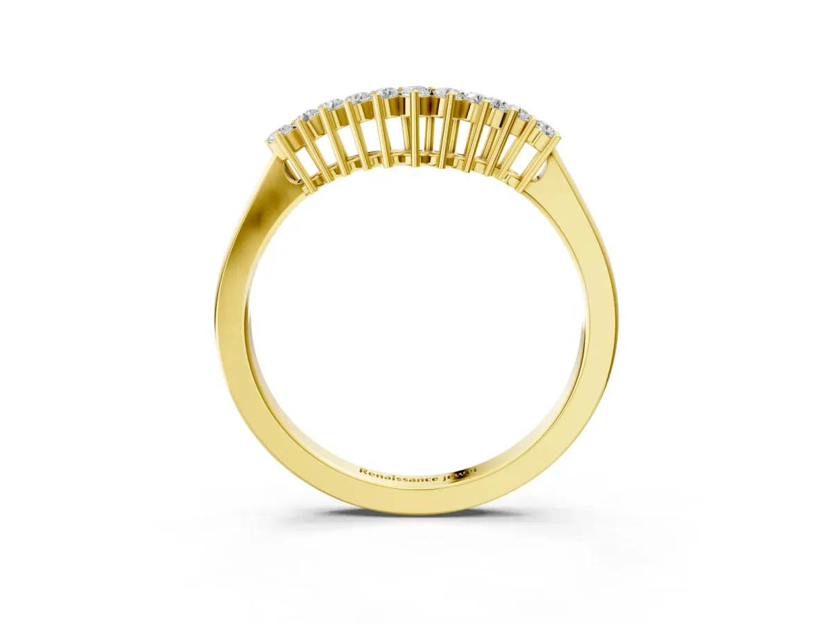 Round Diamond V-Shaped White Gold Band with Prong Setting Yellow gold