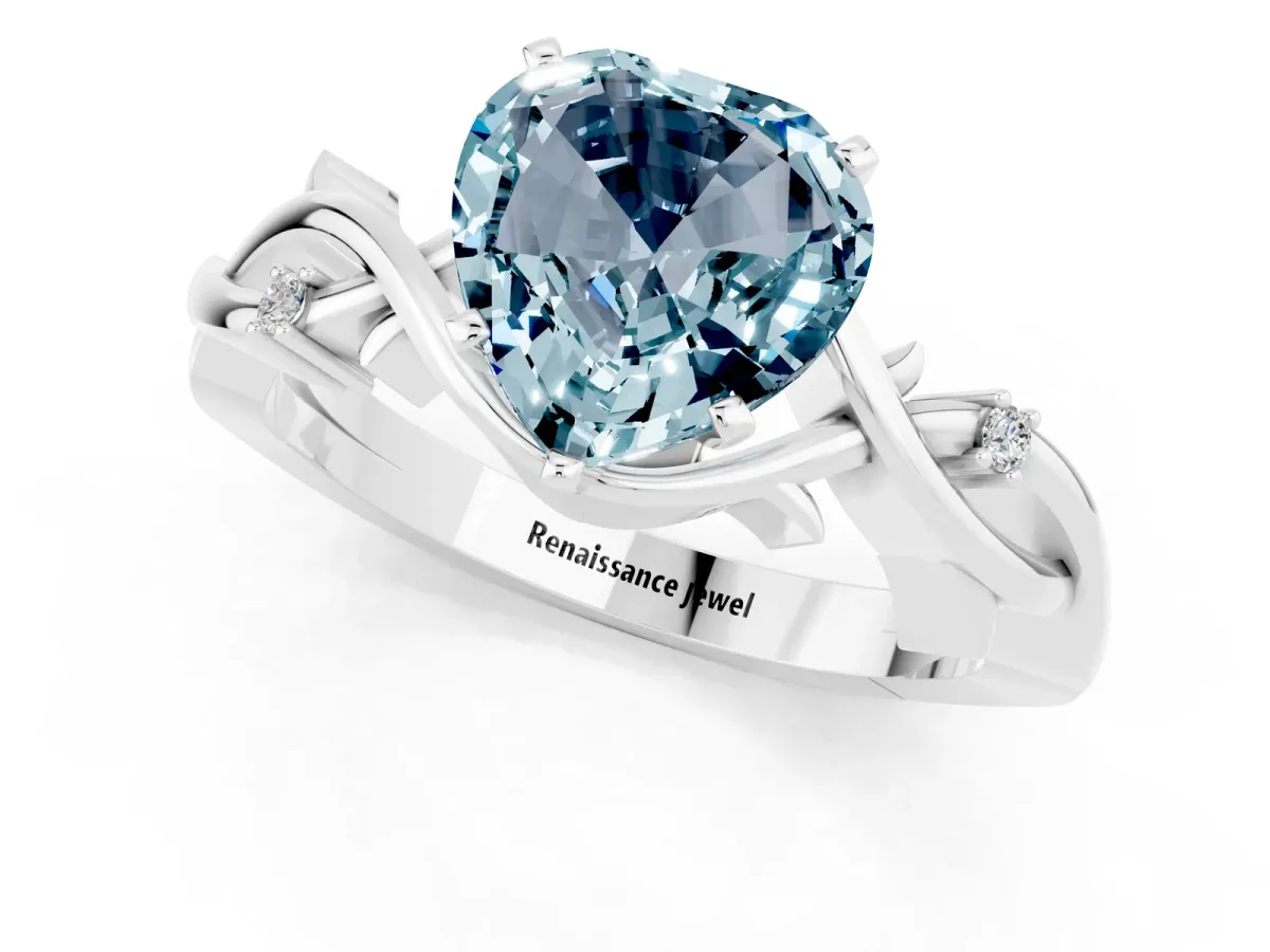 Heart Cut Aquamarine Solitaire Ring with Twisted Band and Prong Setting Silver