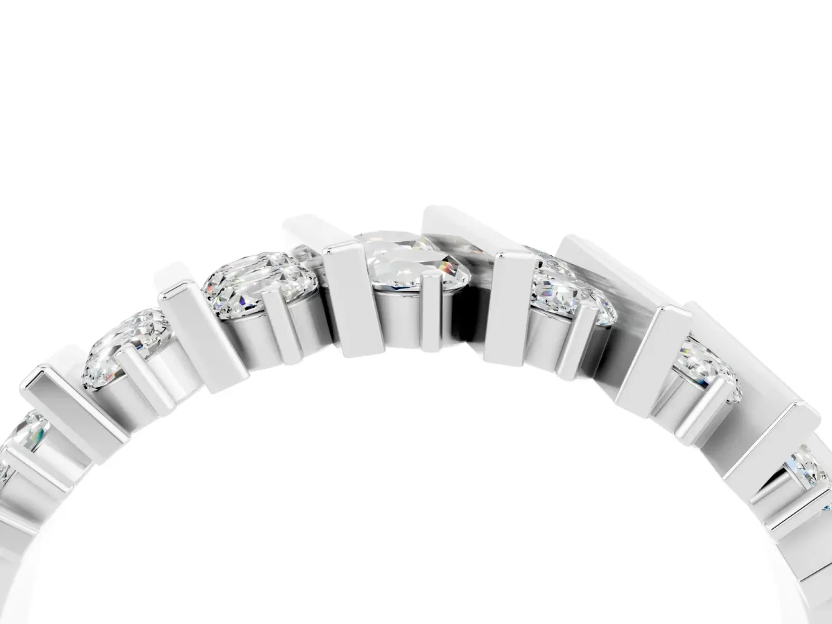 Channel Set Round Moissanite Anniversary Band with Vertical Prongs Silver