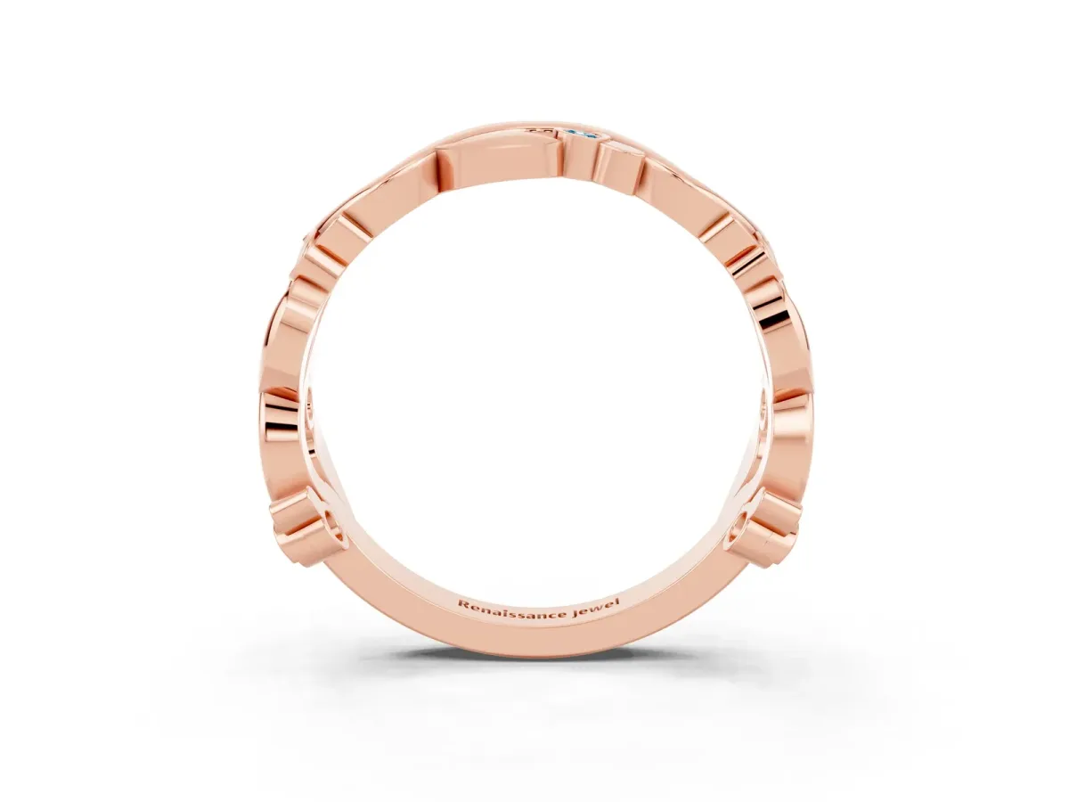 Round Blue Topaz Leaf Eternity Band with Bezel Setting Rose gold