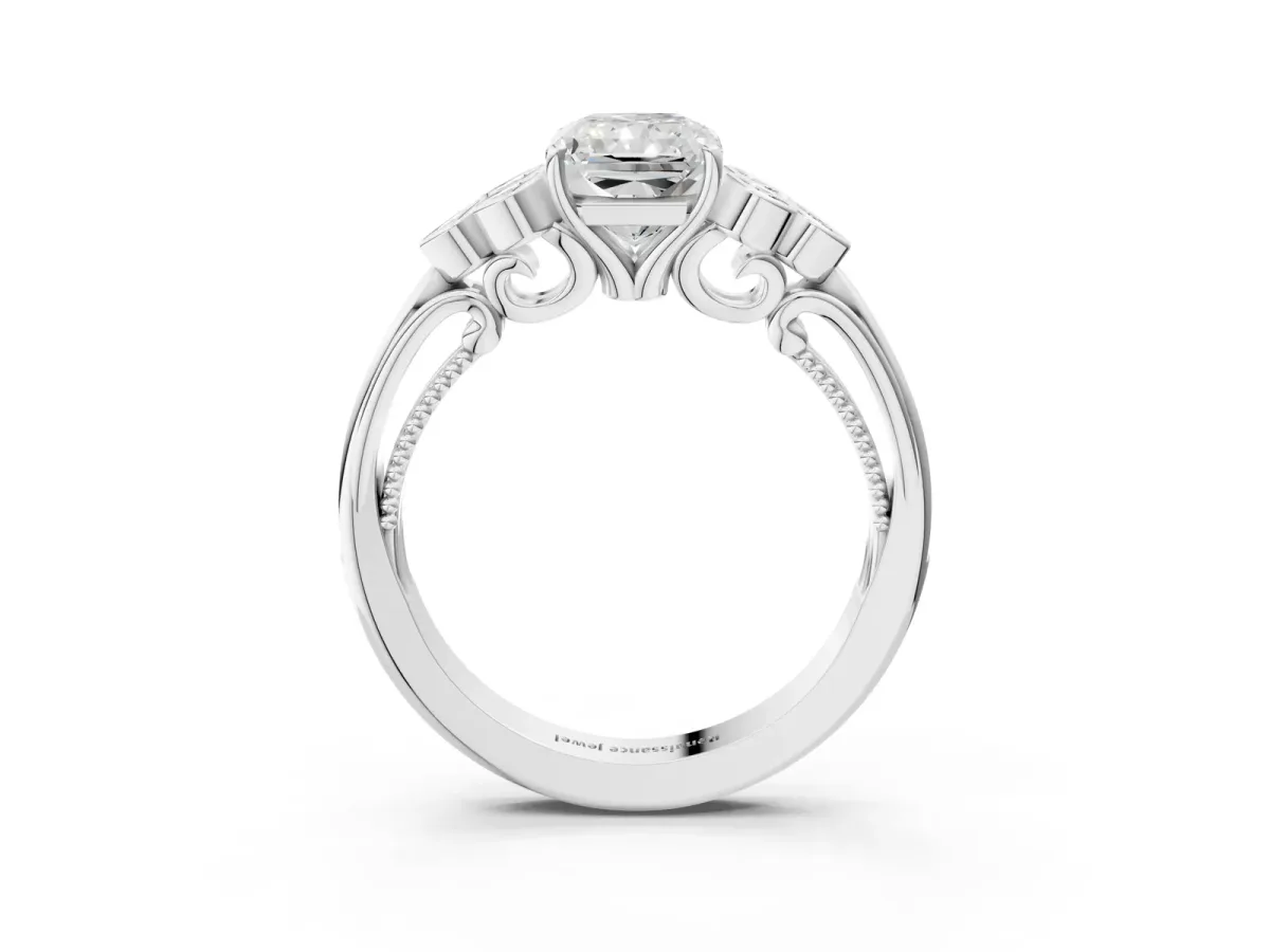 Radiant Cut Cut Diamond Engagement Ring with Bezel Set Round Side Stones and Prong Setting Platinum