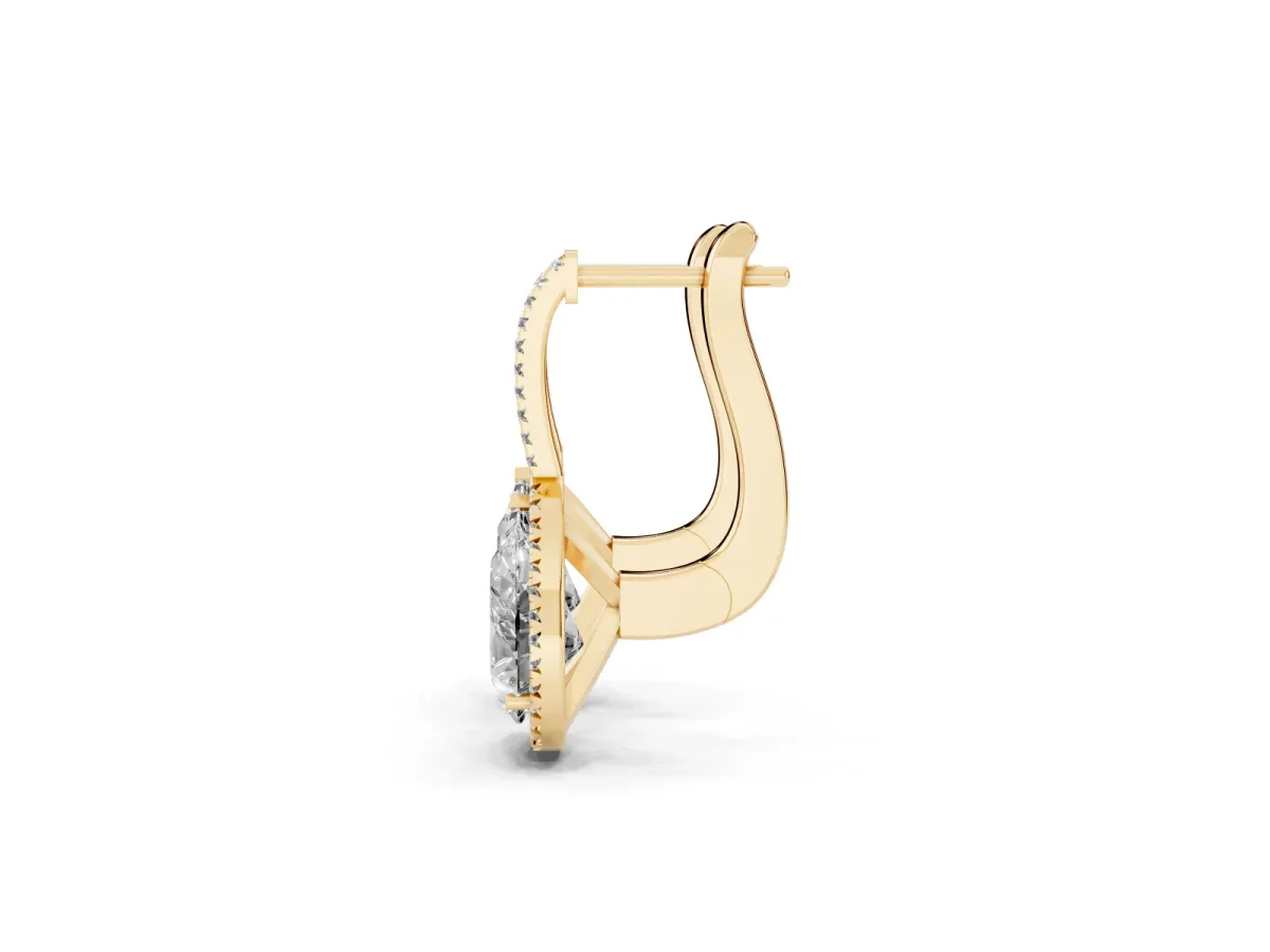 Pear Diamond Halo Leverback Drop Earrings with Round Diamond Accents Yellow gold