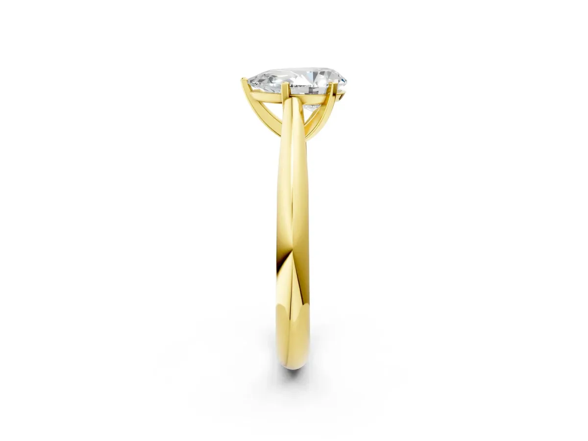 Pear Cut Diamond Solitaire Engagement Ring with Cathedral Setting and Four-Prong Mount Yellow gold