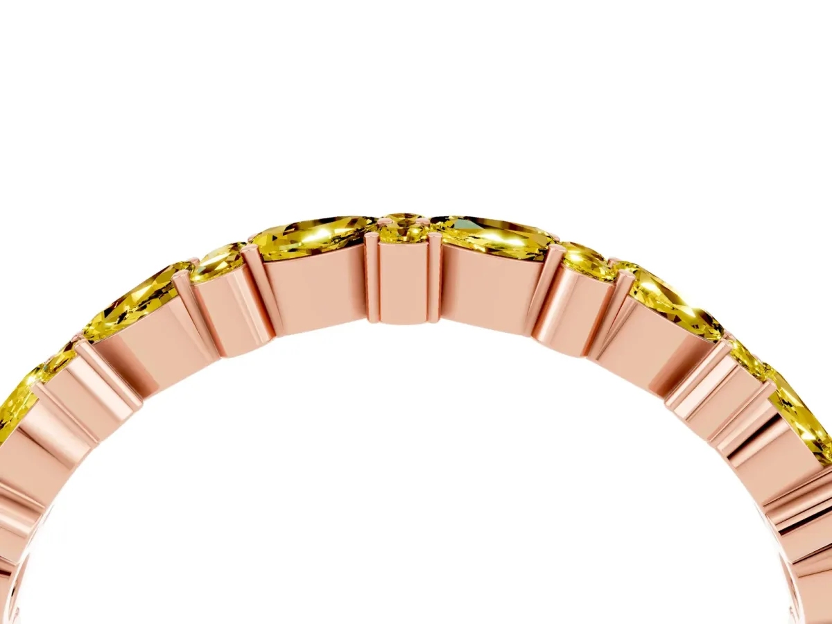 Pear and Round Yellow Sapphire Wedding Band Rose gold