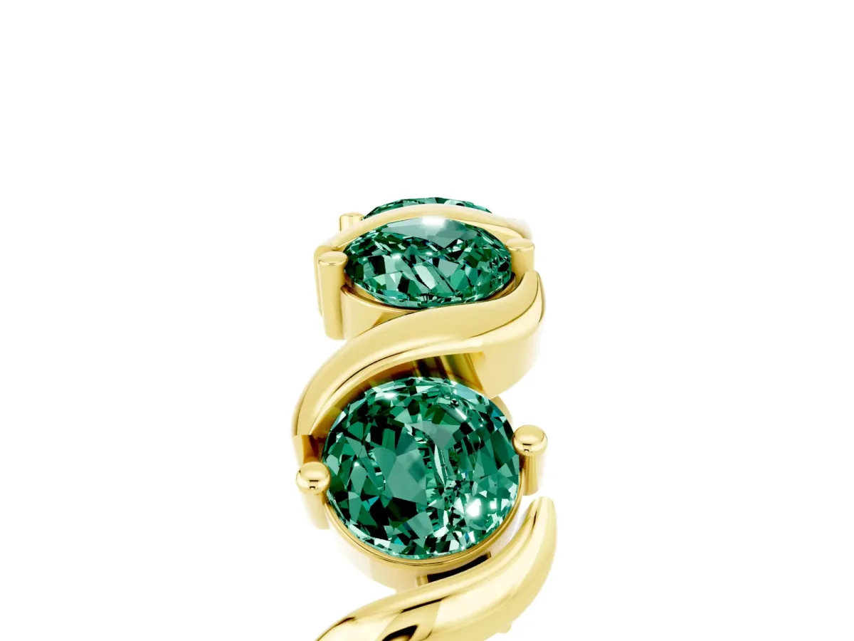 Round Green Sapphire Half Eternity Band with Wave Prong Setting Yellow gold