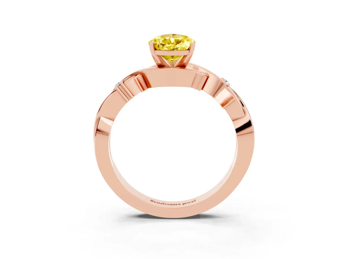 Pear Cut Yellow Sapphire Solitaire Ring with Twisted Band and Prong Setting Rose gold
