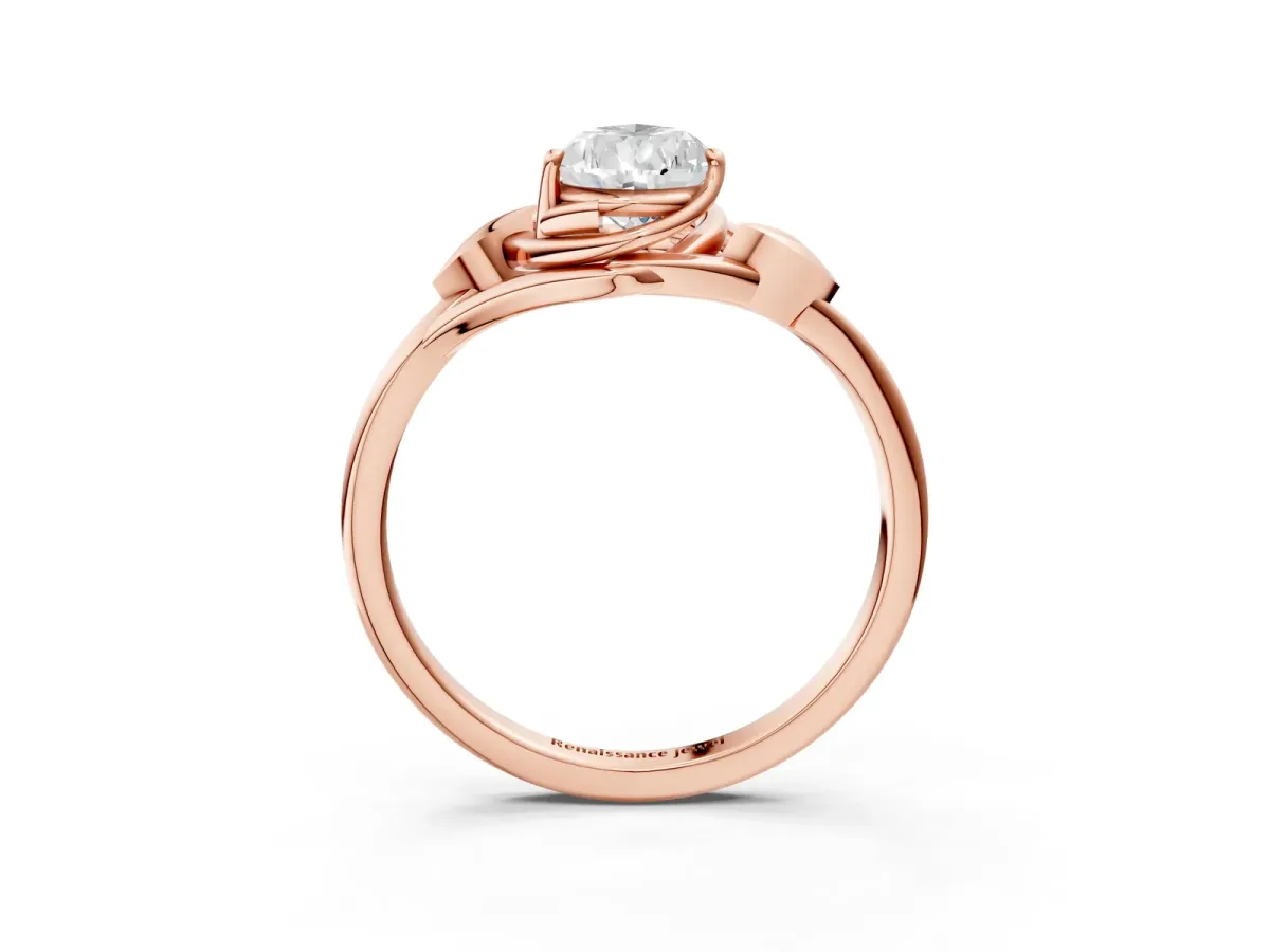 Pear Cut Diamond Solitaire Ring with Twist Band and Four-Prong Setting Rose gold