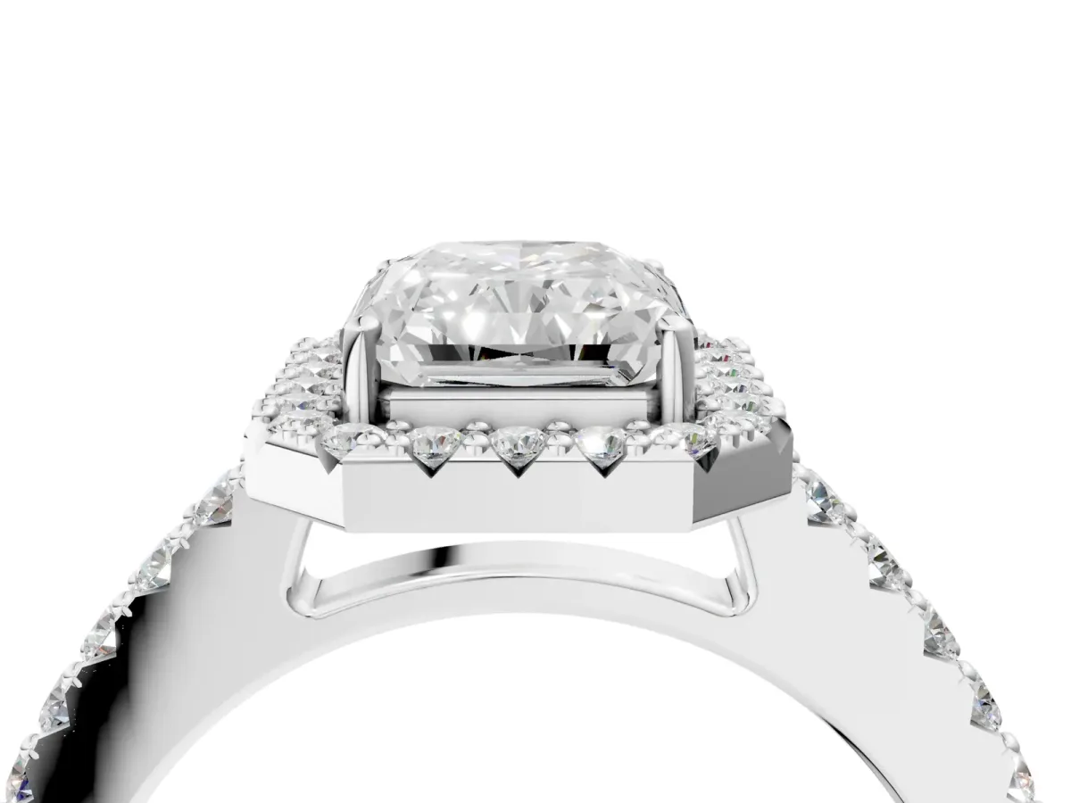 Radiant Cut Halo Diamond Pavé Solitaire Ring Platinum