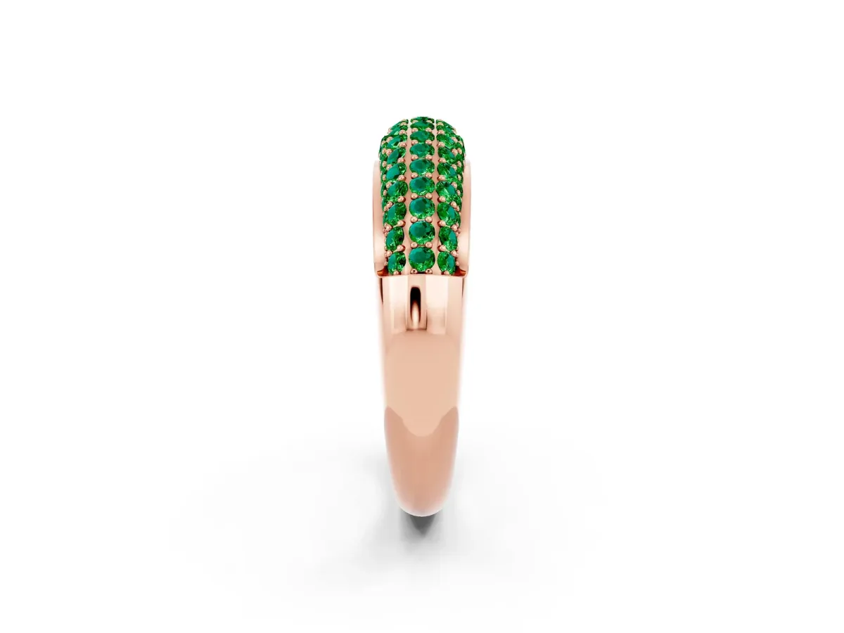Three-Row Pavé Round Emerald Dome Band Rose gold