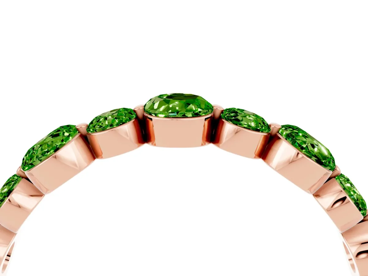 Round Peridot Scalloped Prong Set Eternity Band Rose gold