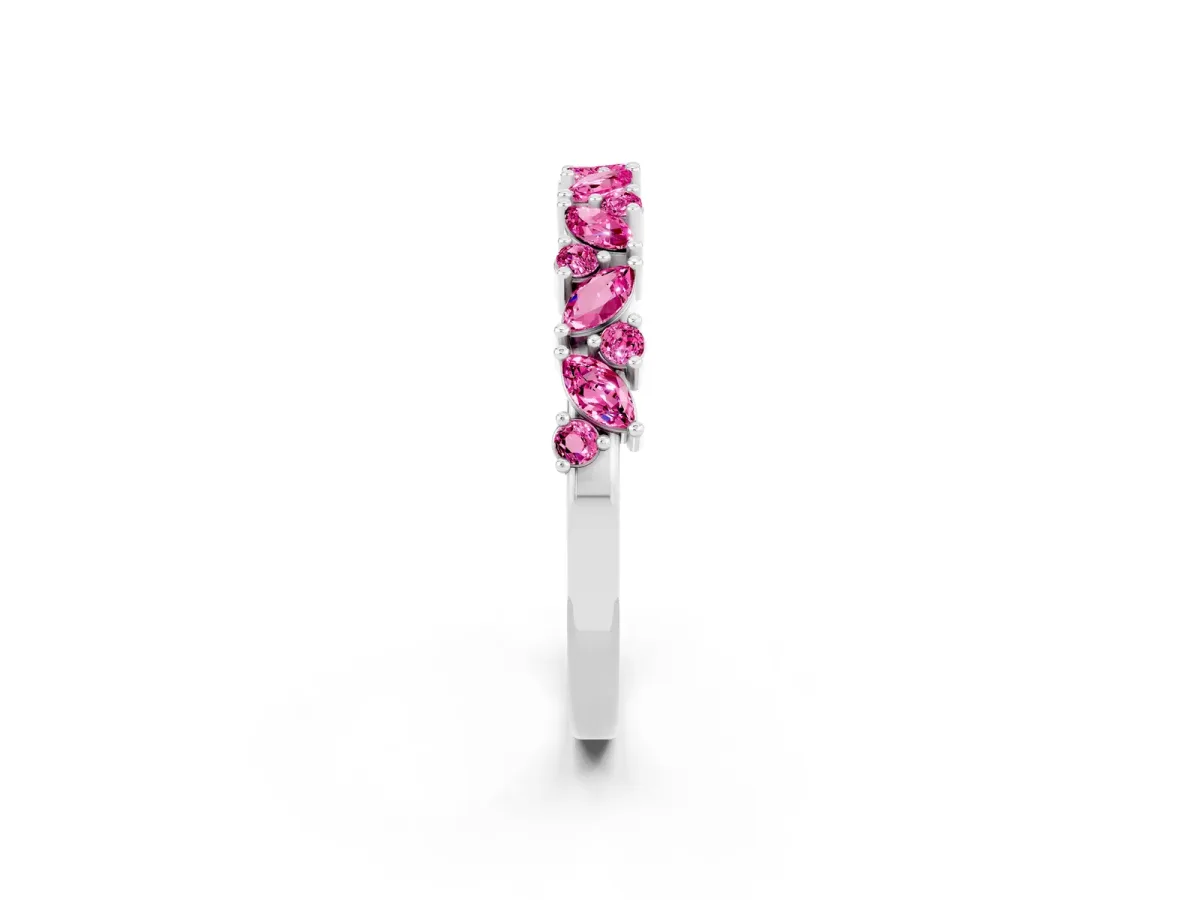 Marquise and Round Pink Sapphire Vine Eternity Band with Prong Setting Silver