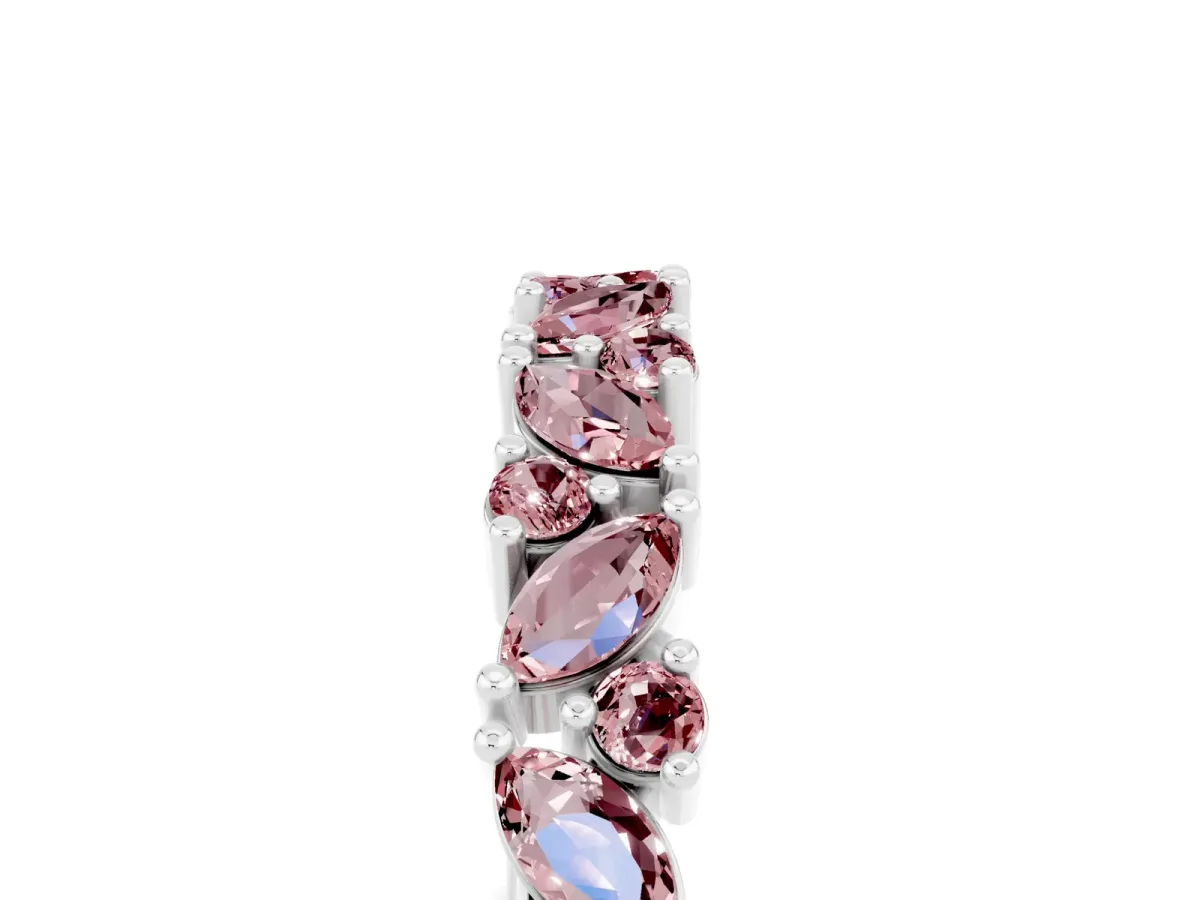 Marquise and Round Morganite Vine Eternity Band with Prong Setting Silver