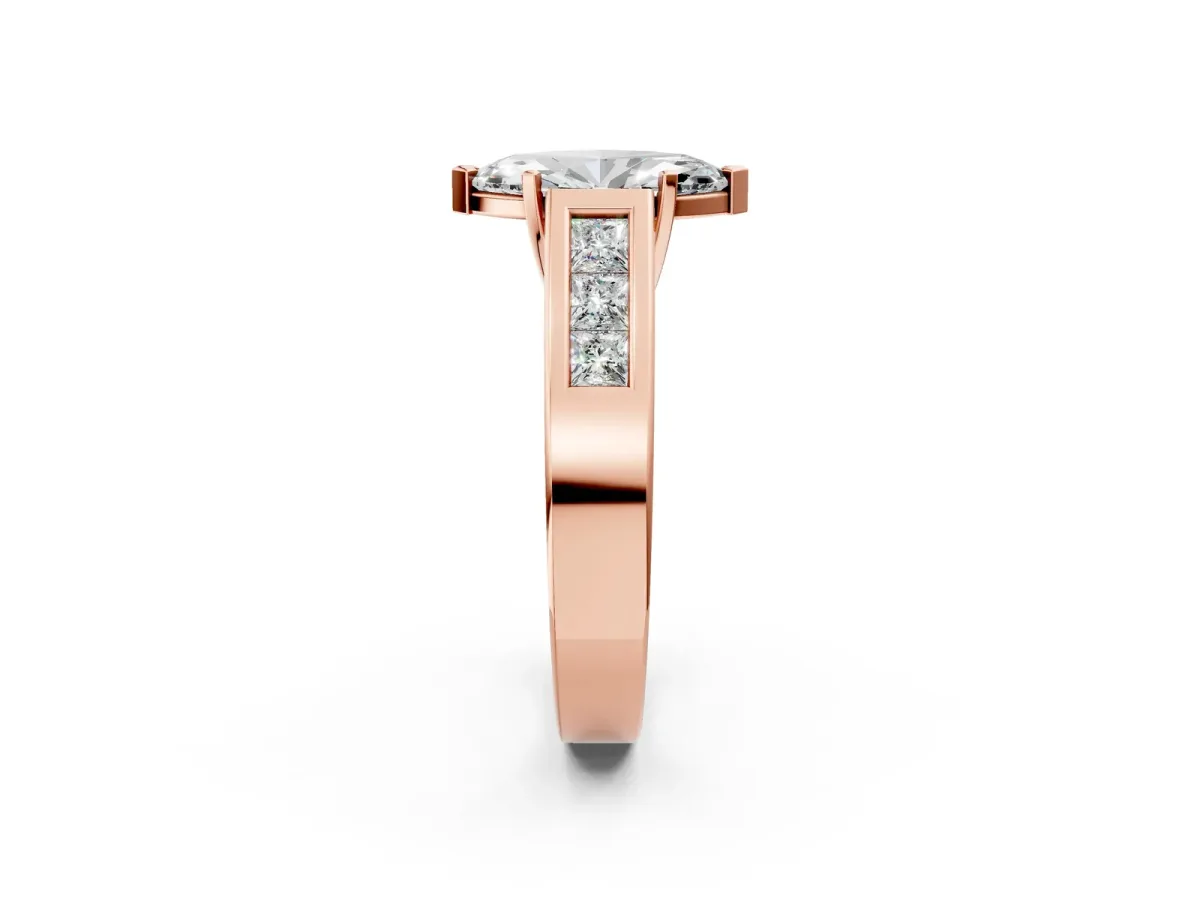 Marquise Cut Cut Channel Set Solitaire Ring with Four-Prong Setting Rose gold