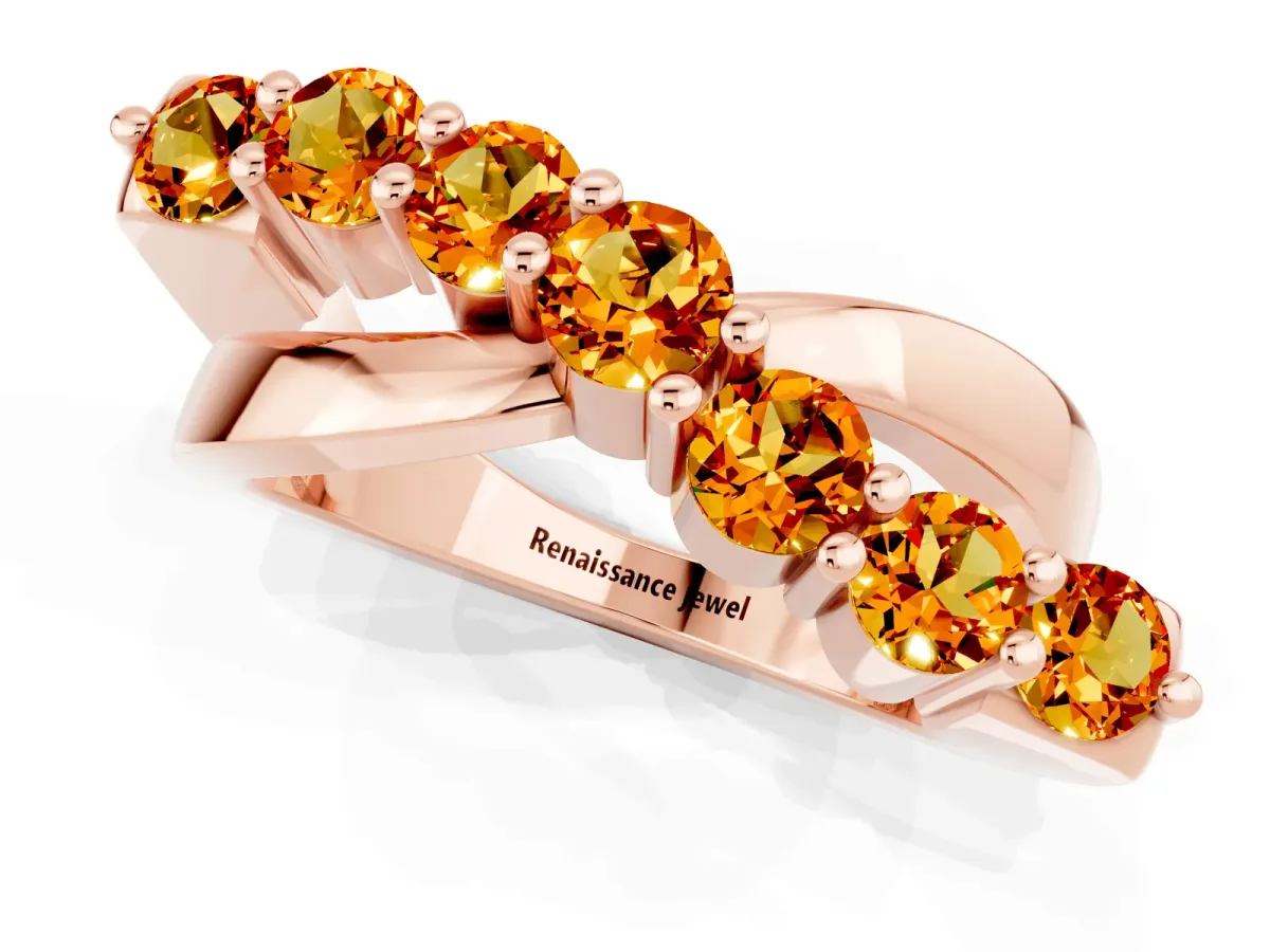 Round Citrine Prong-Set Crossover Band Rose gold
