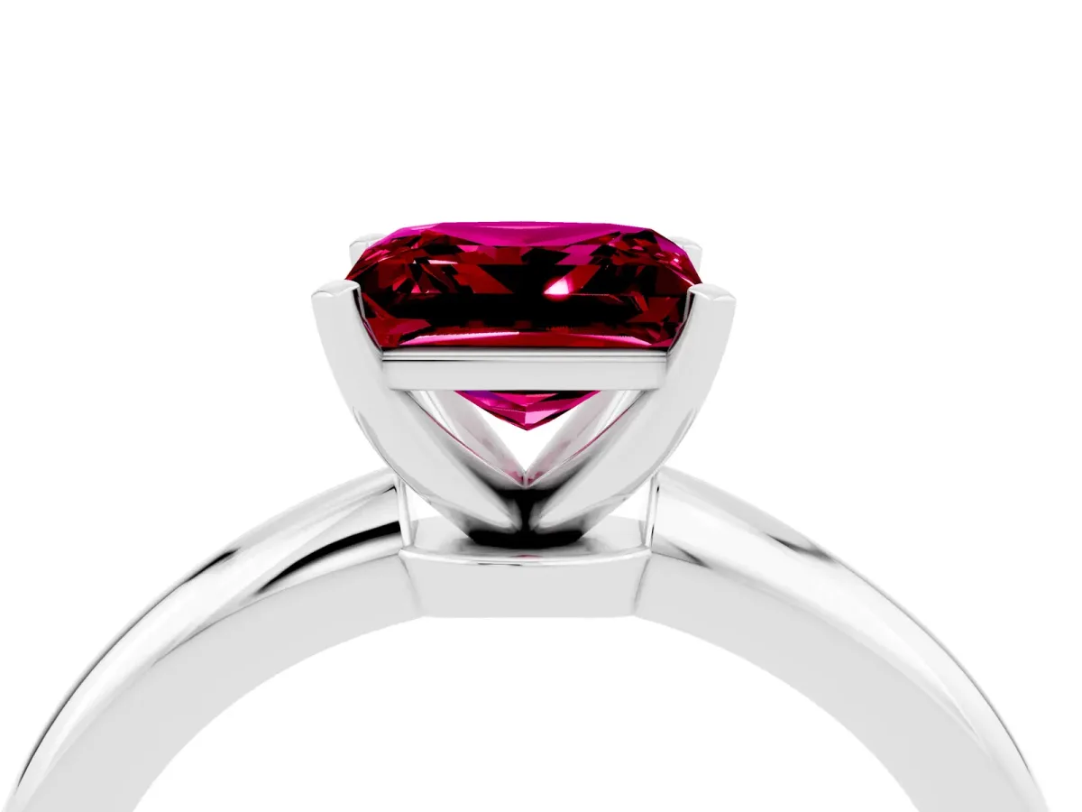 Princess Cut Garnet Solitaire Ring with Six-Prong Setting and Classic Band Platinum