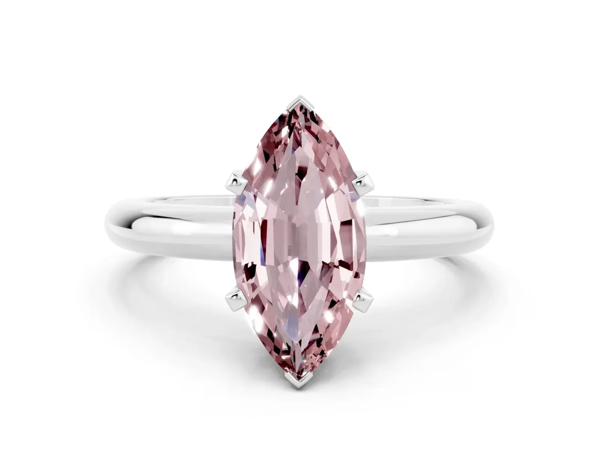 Marquise Cut Morganite Solitaire Engagement Ring with Round Band and Four-Prong Setting Silver