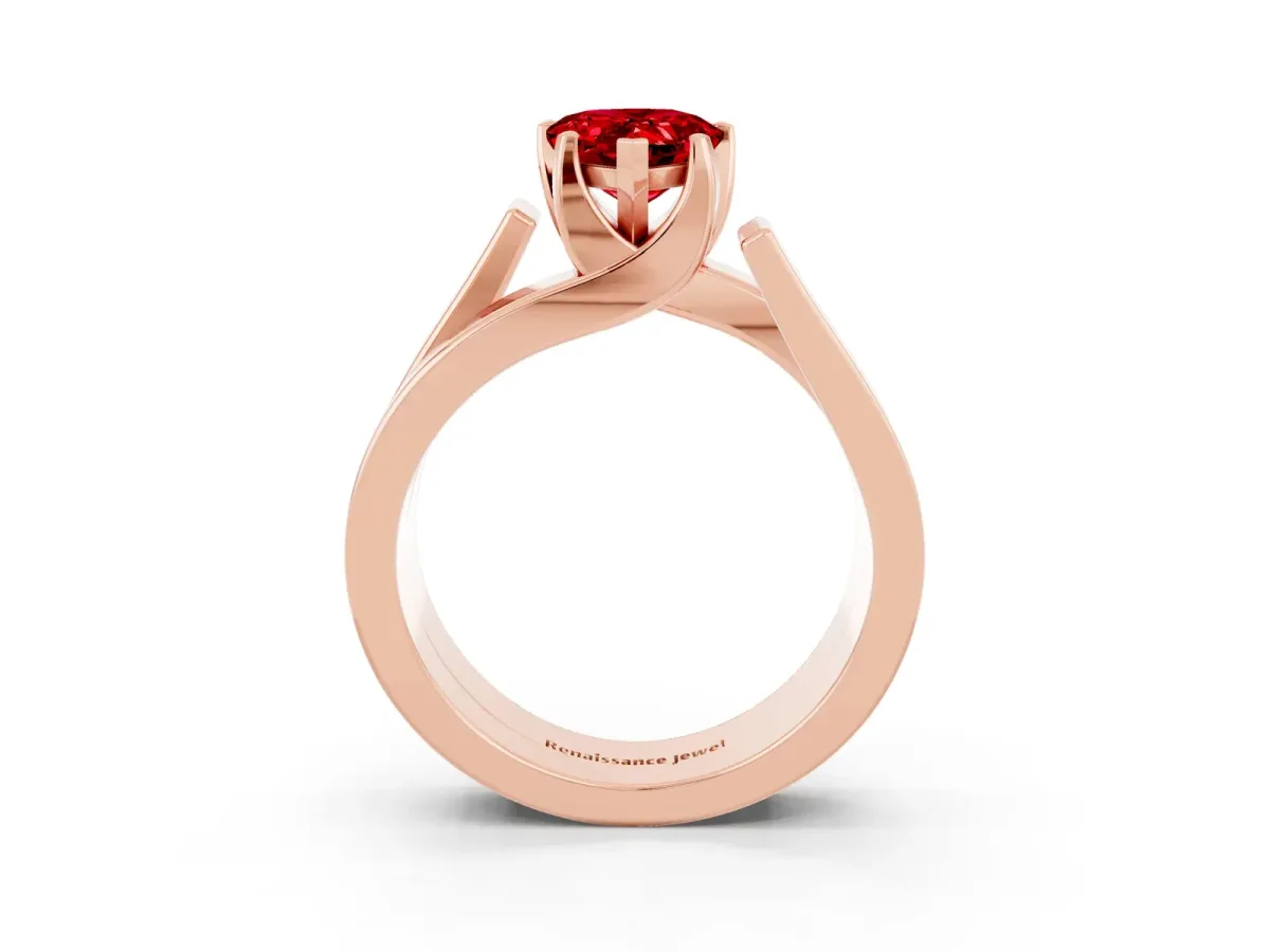 Modern Tension Set Pear Cut Ruby Solitaire Wide Band Ring Rose gold