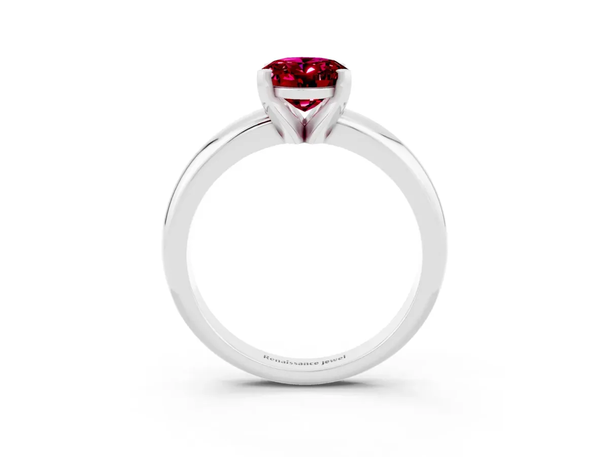 Oval Cut Garnet Solitaire Engagement Ring with Round Band and Four-Prong Setting Silver