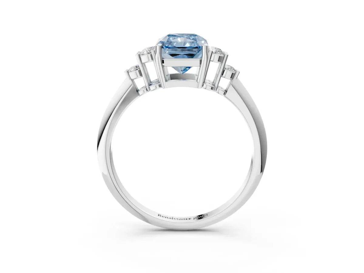 Fancy Blue Radiant Cut Cut Diamond Cluster Ring with Solitaire Band and Four-Prong Setting Platinum