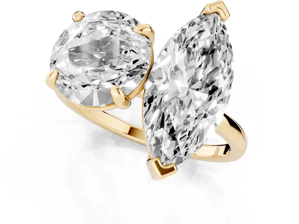 Round and Marquise Toi Moi Ring with Prong Setting and Plain Band Yellow gold