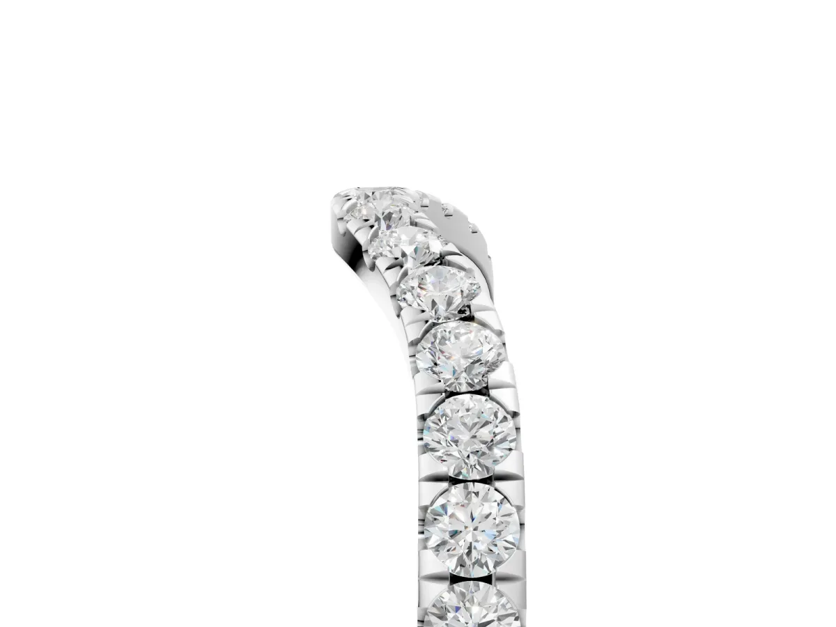 Curved Pavé Round Diamond Wedding Band with Shared Prong Setting White gold