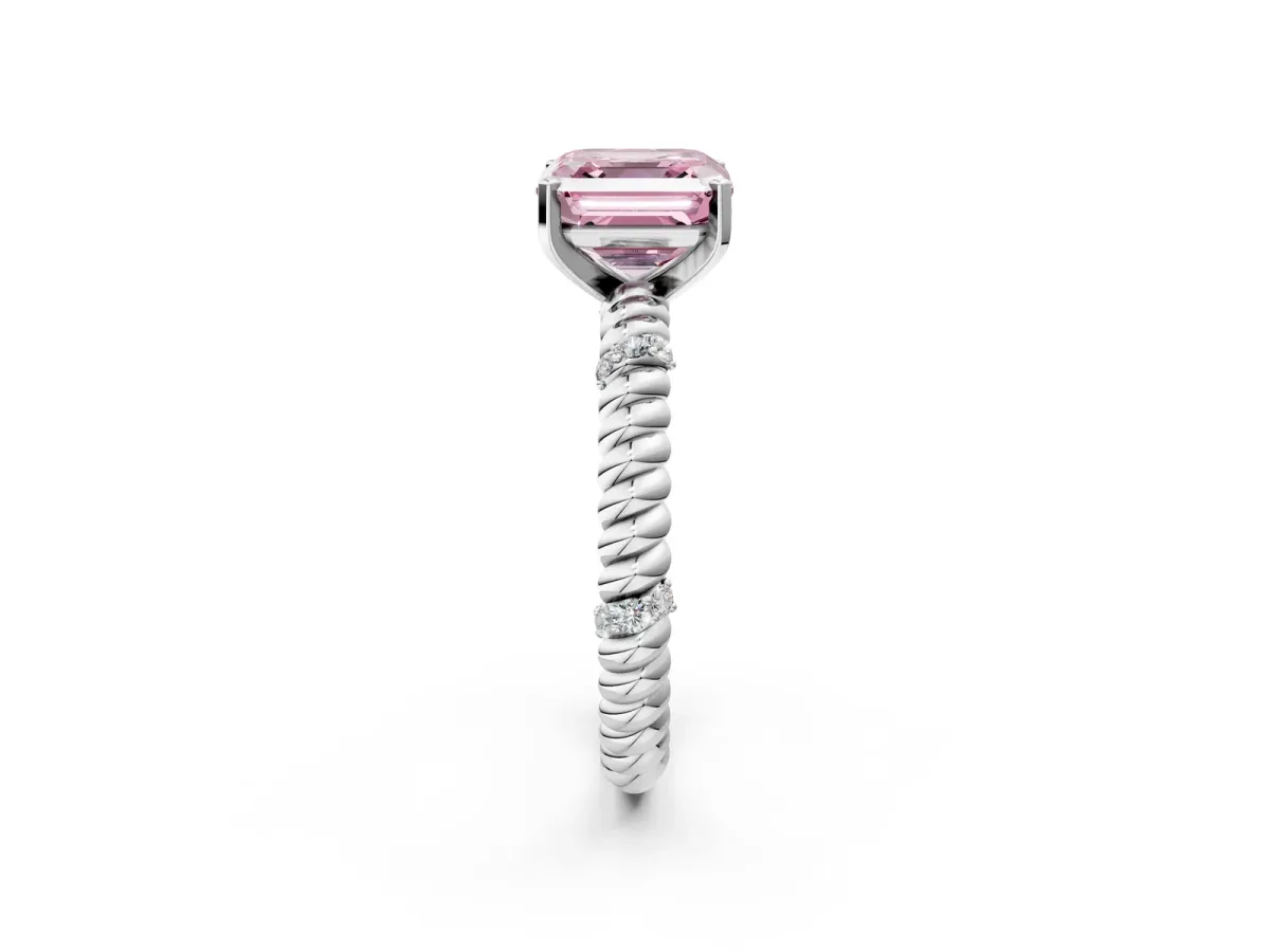 Fancy Pink Asscher Cut Solitaire Twisted Band Prong Set Engagement Ring Silver