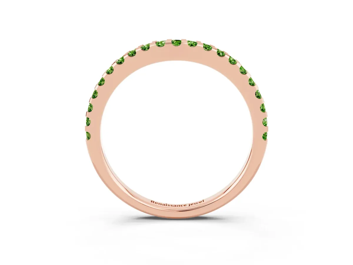 Round Peridot Pavé Curved Wedding Band Rose gold
