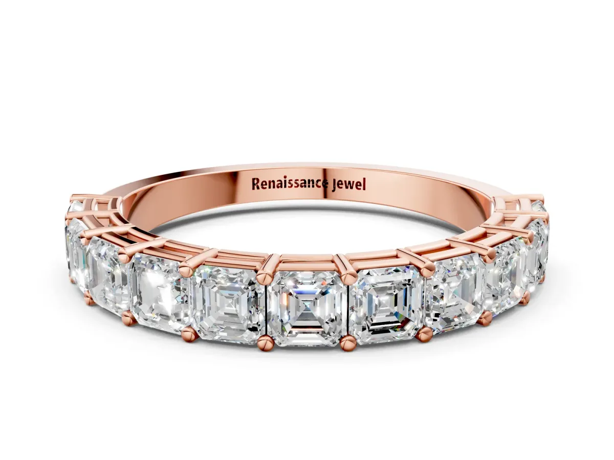 Asscher Cut Half Eternity Band with Shared Prong Setting Rose gold
