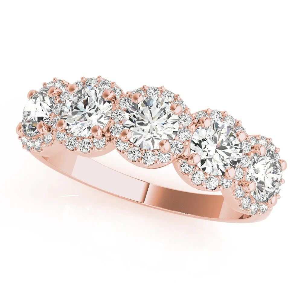 Round Diamond Halo Five-Stone Prong Set Band Rose gold