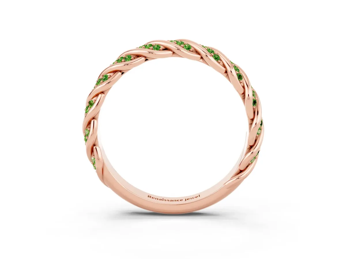 Twisted Pavé Round Peridot Eternity Band with Shared Prong Setting Rose gold