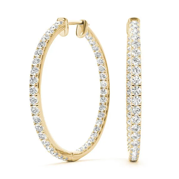 Round Diamond Pave Hoop Earrings with Channel Setting Yellow gold