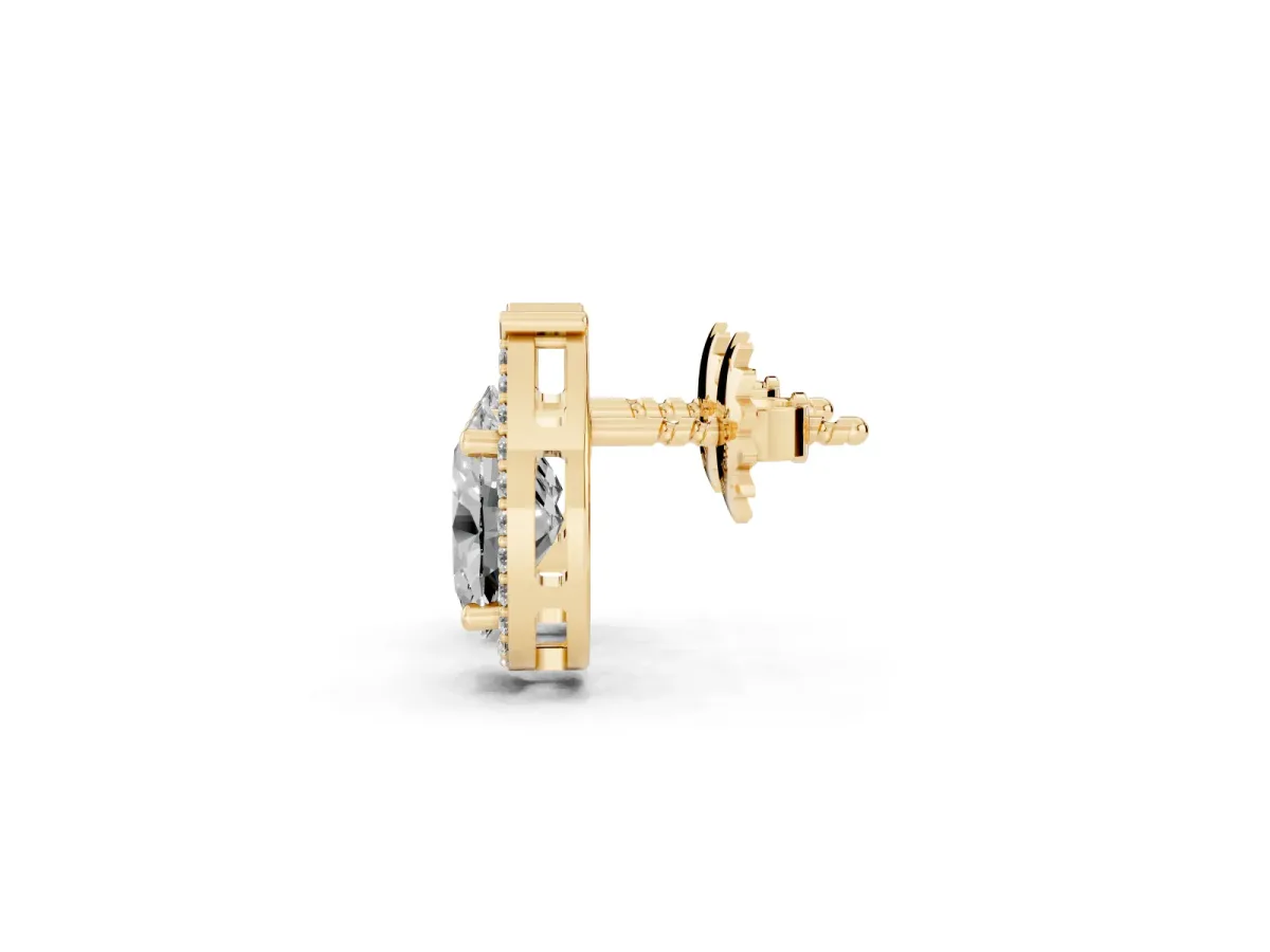 Oval Diamond Teardrop Framed Stud Earrings Yellow gold