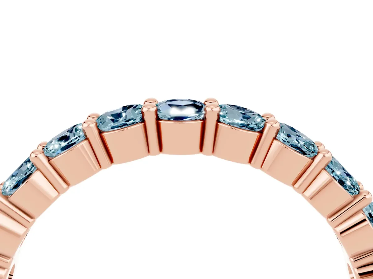 Round Aquamarine Half Eternity Band with Prong Setting Rose gold
