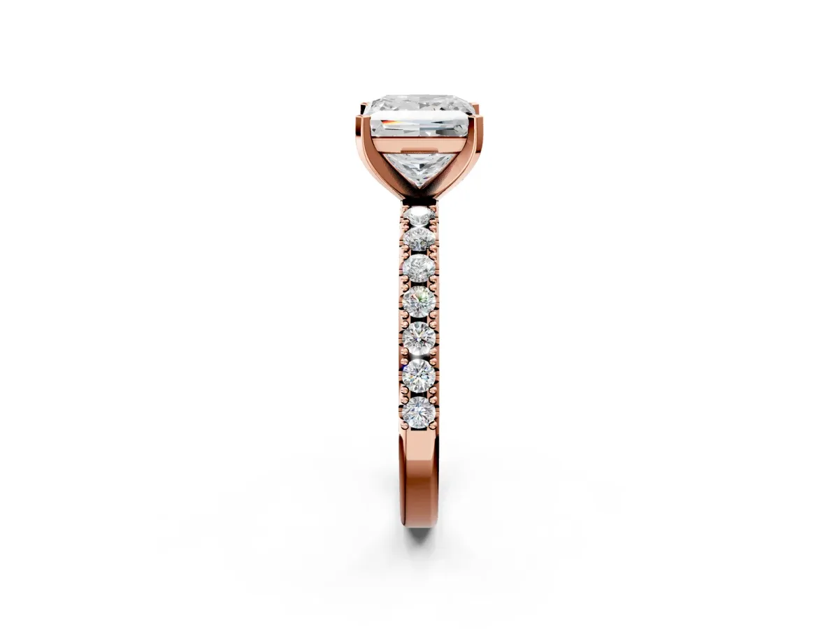 Princess Cut Diamond Solitaire Pavé Band with Four-Prong Setting Rose gold