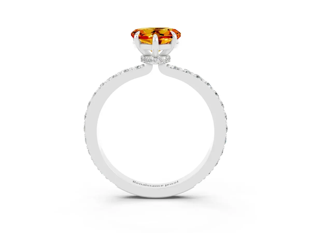 Heart Cut Citrine Solitaire Engagement Ring with Pavé Band and Four-Prong Setting Silver
