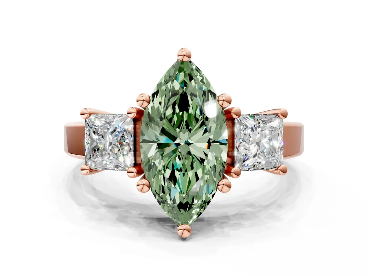 Fancy Green Three-Stone Marquise Cut Cut Solitaire Ring with Prong Setting Rose gold