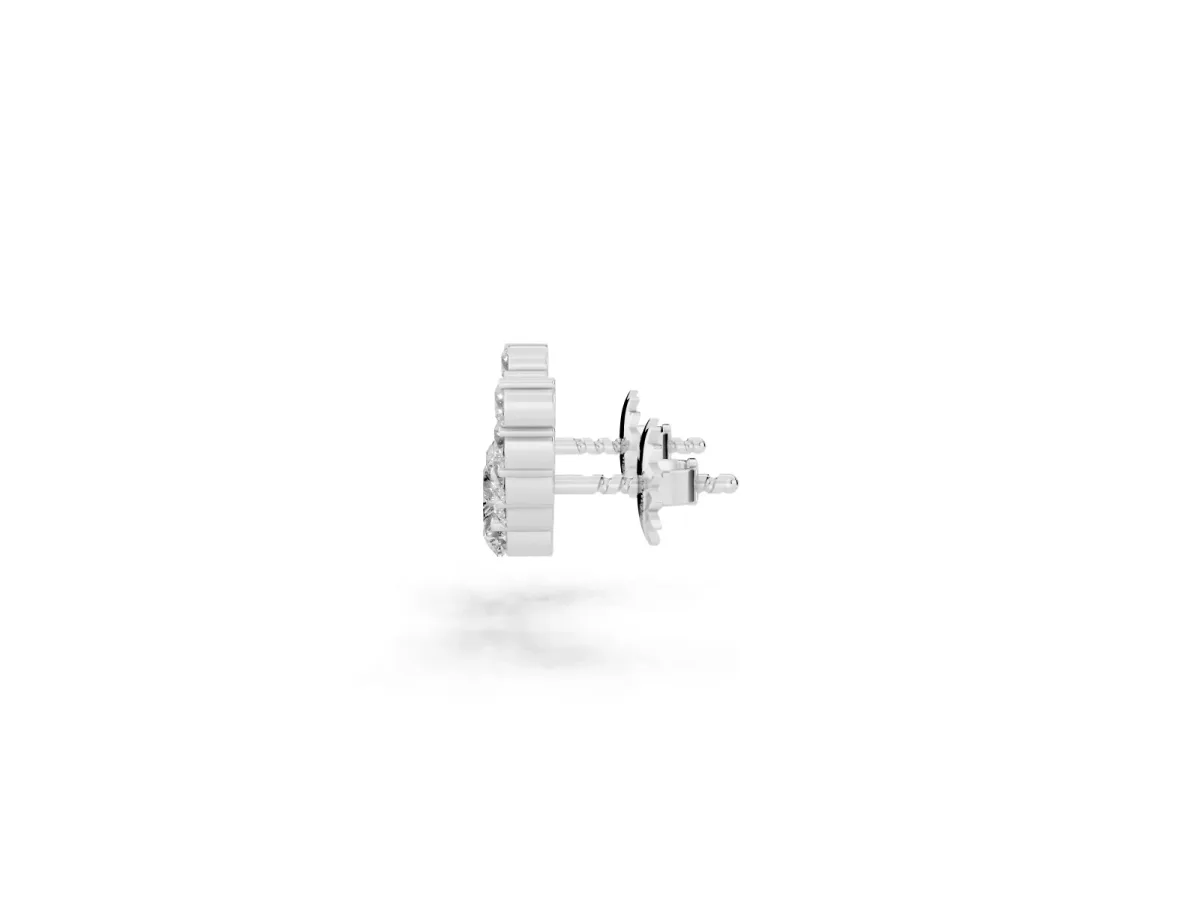 Round and Heart Diamond Petite Ear Climber Earrings Platinum