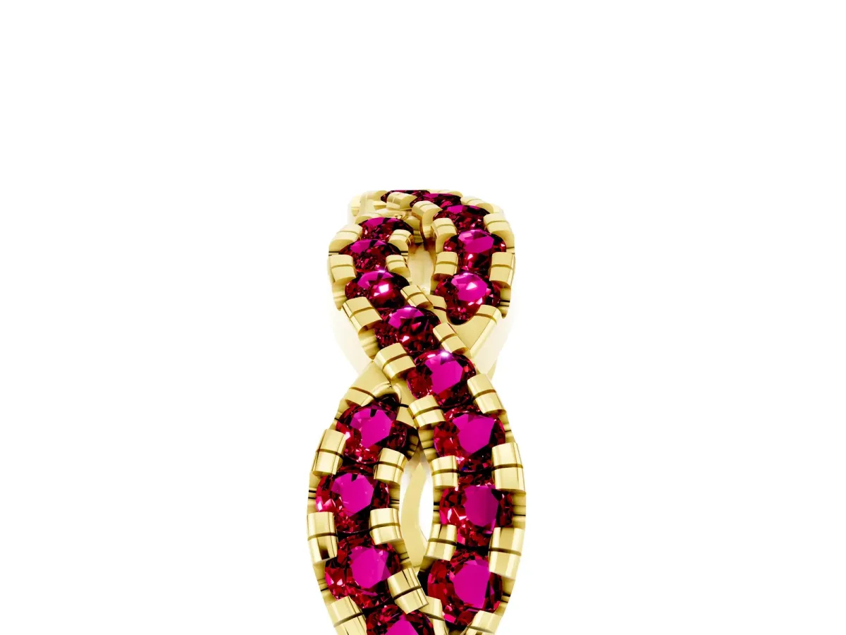 Round Garnet Twisted Eternity Band with Pavé and Shared Prong Setting Yellow gold